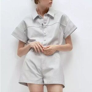 Zara Shimmer Denim Romper NEW NWT